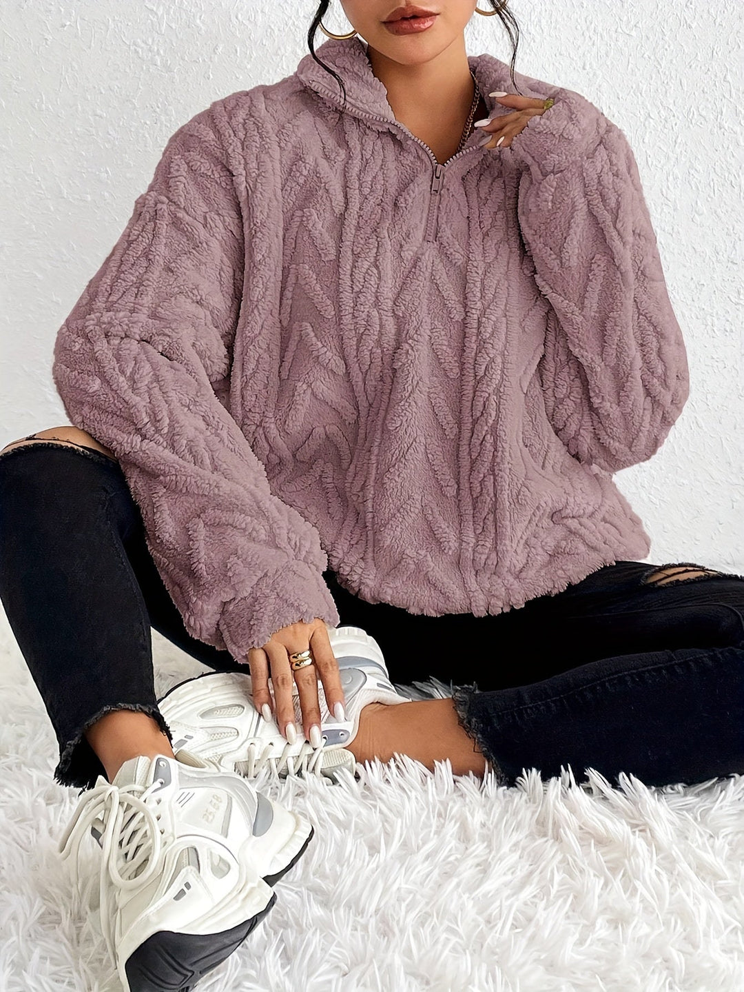 Adelina - Felpa in Fleece a Maglia Cable Luxe